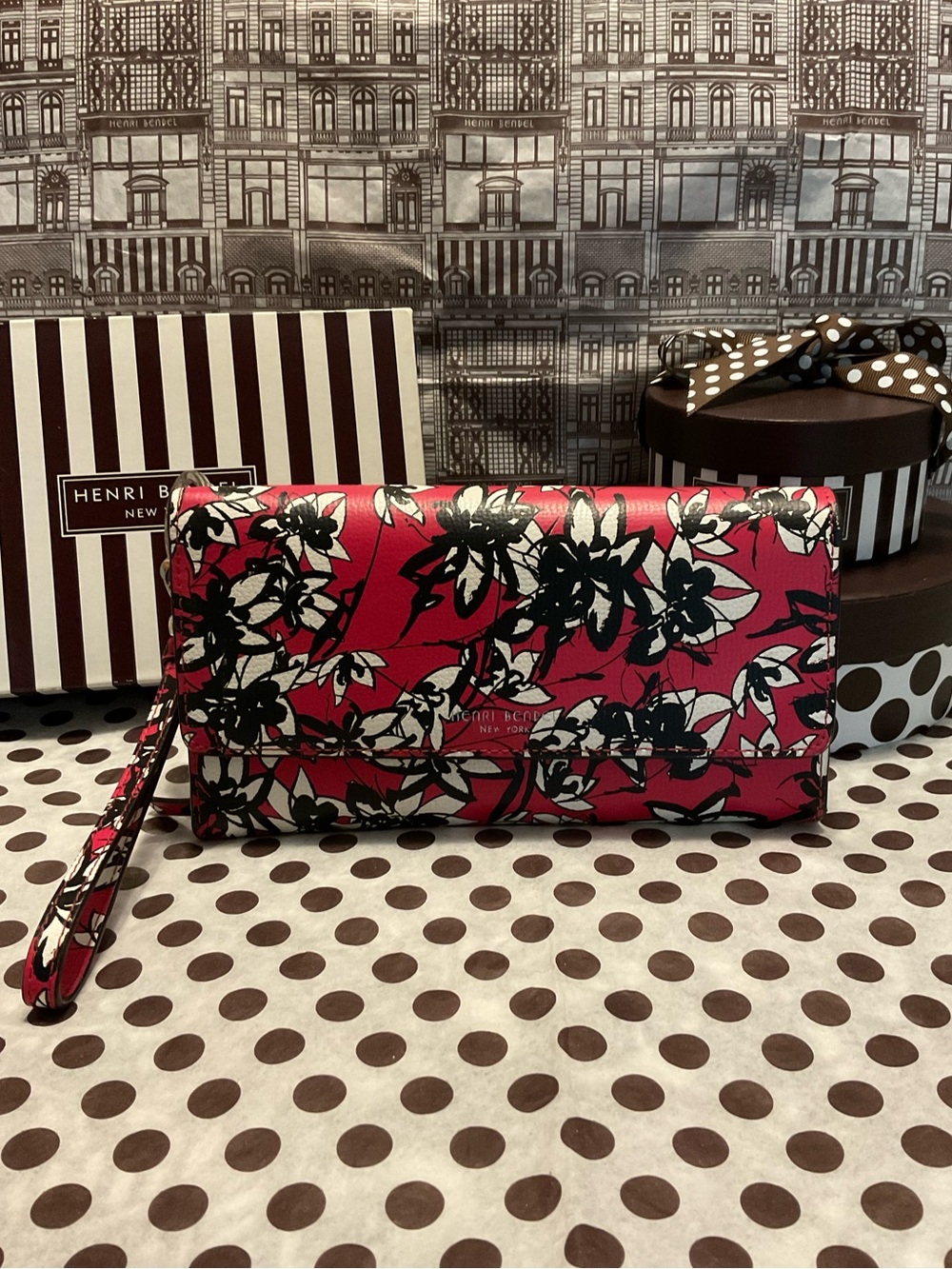 Henri Bendel Uptown Tropical Organizer Wristlet - Pink with Silver